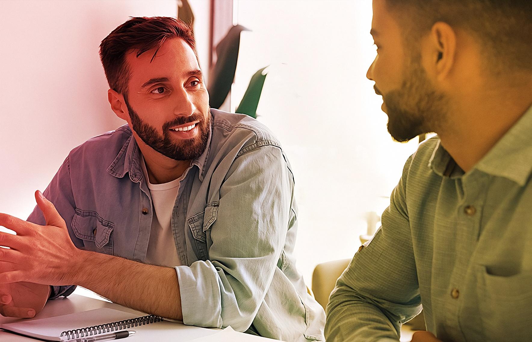 Two men talking